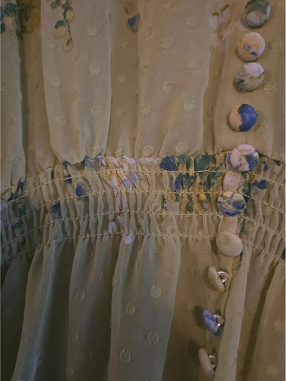 Taylor Dress Sz 8 Floral Pepulum Balloom Sleeves Boho Cottagecore smocked Summer - Picture 7 of 9